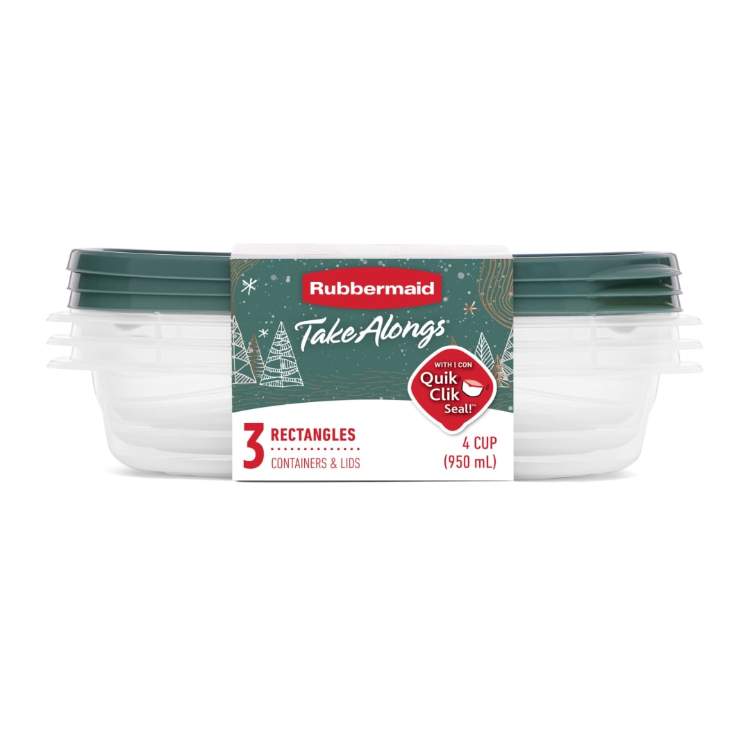 Rubbermaid TakeAlongs 4-Cup Food Storage Containers, Food Storage Containers with Lids, Meal Prep Containers, Limited-Edition Blue Spruce Green, 3-Pack
