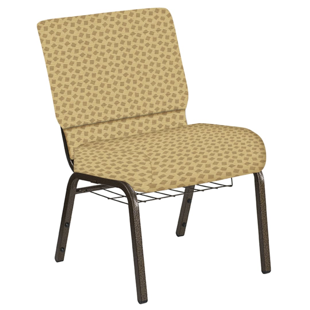 Embroidered 21''W Church Chair in Scatter Barley Fabric with Book Rack - Gold Vein Frame
