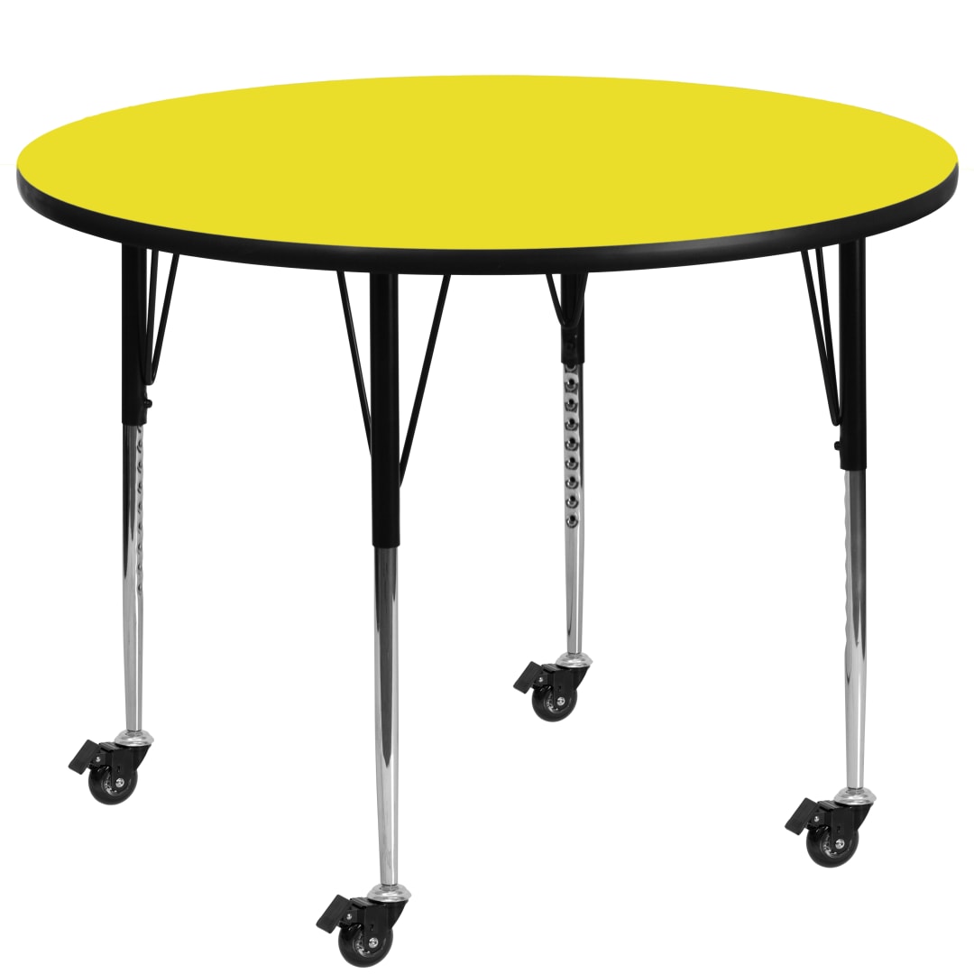 Wren Mobile 48'' Round Yellow HP Laminate Activity Table - Standard Height Adjustable Legs