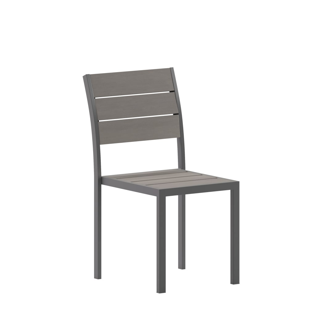 Finch Commercial Grade Armless Patio Chair, Stackable Side Chair with Faux Teak Poly Slats and Metal Frame, Gray/Gray