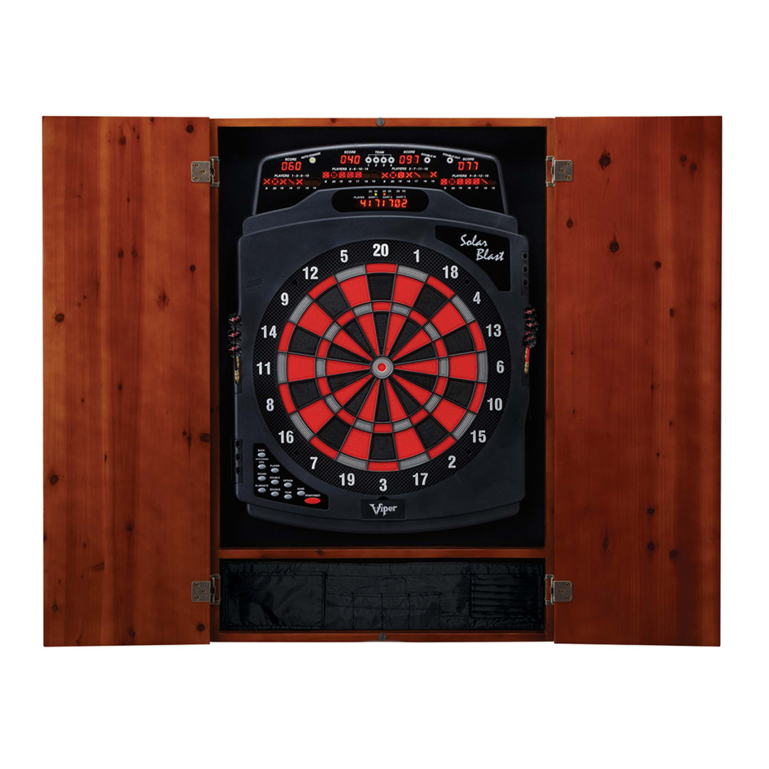 Viper Metropolitan Cinnamon Soft Tip Dartboard Cabinet and Viper Solar Blast Electronic Dartboard