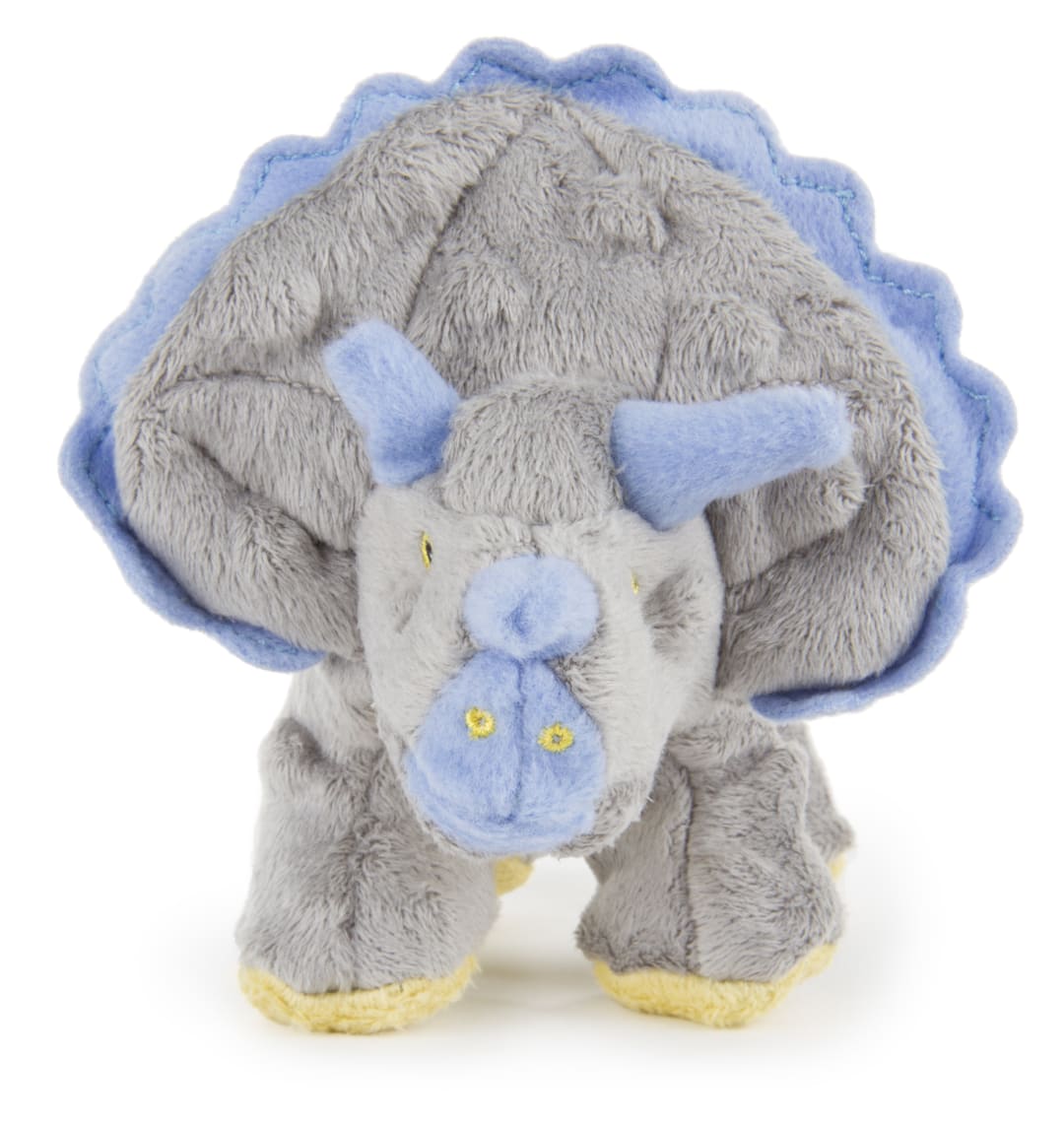 goDog Dinos Frills Squeaky Plush Dog Toy With Chew Guard Technology, Gray, Small