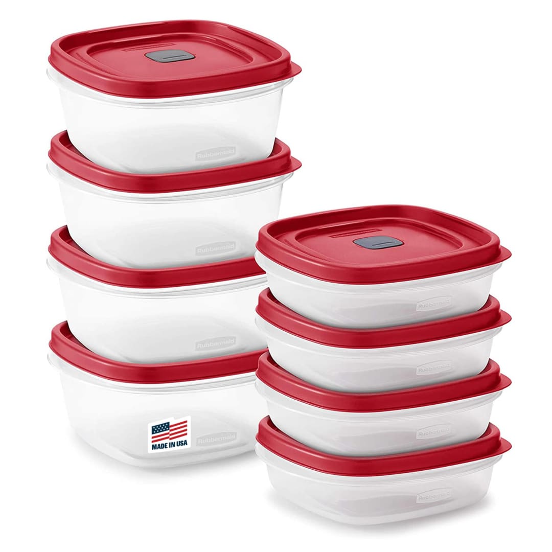 Rubbermaid Easy Find Vented Lids Food Storage Containers, Set of 8 (16 Pieces Total) Plastic Conatiners|Reusable & Stackable Meal Prep Containers, Racer Red