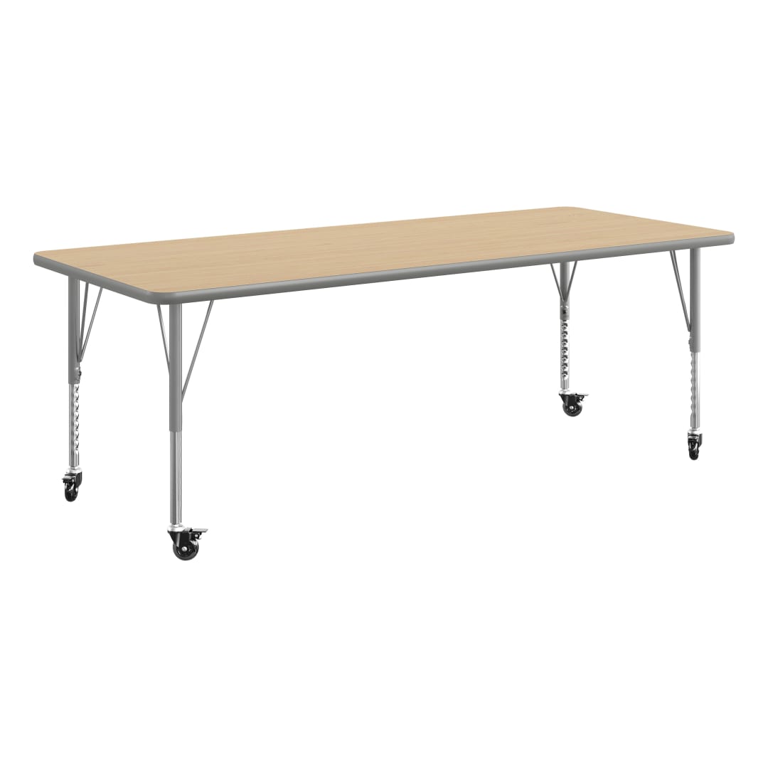 Wren 72" x 30" Adjustable Height Activity Table, Thermal Laminate Top, Short Legs with Locking Casters, Light Natural