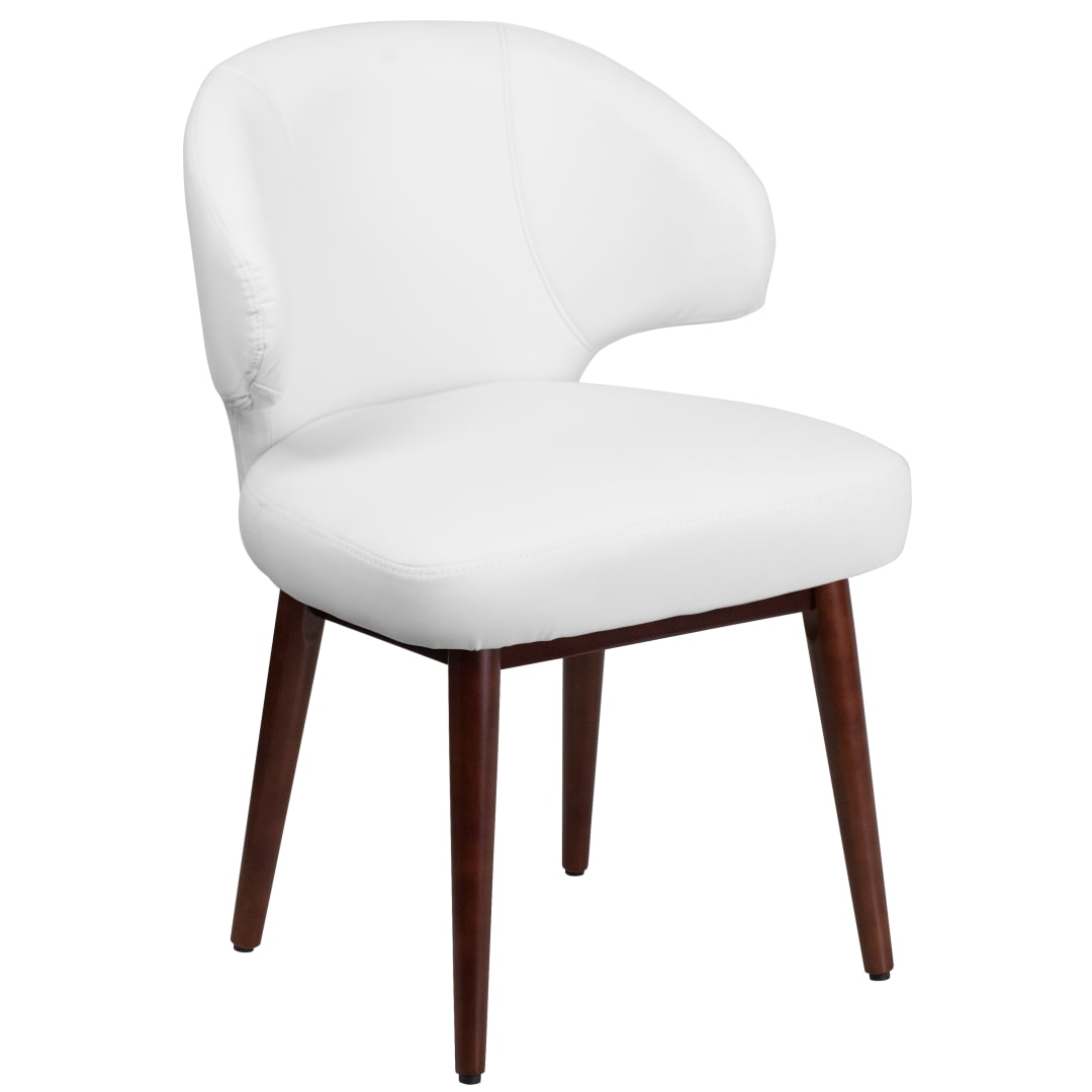 Comfort Back Series White LeatherSoft Side Reception Chair with Walnut Legs