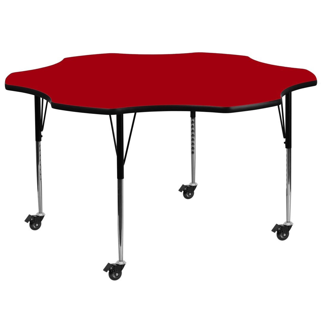 Wren Mobile 60'' Flower Red Thermal Laminate Activity Table - Standard Height Adjustable Legs