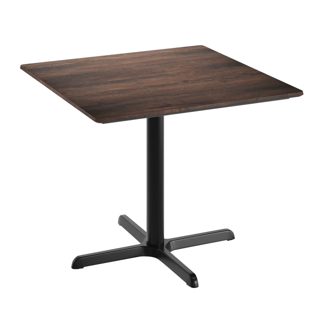 TopGuard 36" Square Tabletop, Seamless Surface Technology, Dark Brown with 30" x 30" Black Table Height X-Base, Moisture, Scratch, Heat, UV Resistant