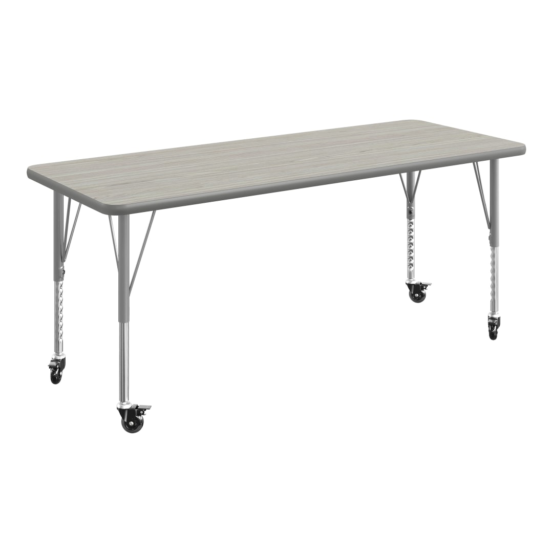 Wren 60" x 24" Adjustable Height Activity Table, Thermal Laminate Top, Standard Legs, Light Gray