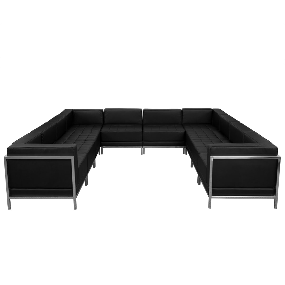 HERCULES Imagination Series Black LeatherSoft U-Shape Sectional Configuration with Ganging Clips, 10 Pieces