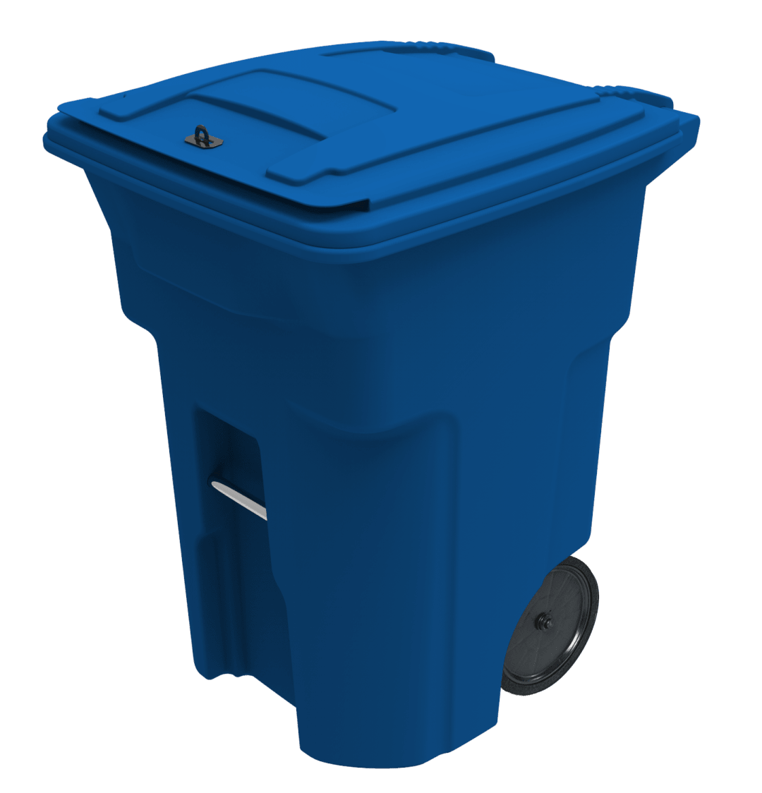Toter 96 Gal. Trash Can Blue with Quiet Wheels and Blue Locking Lid