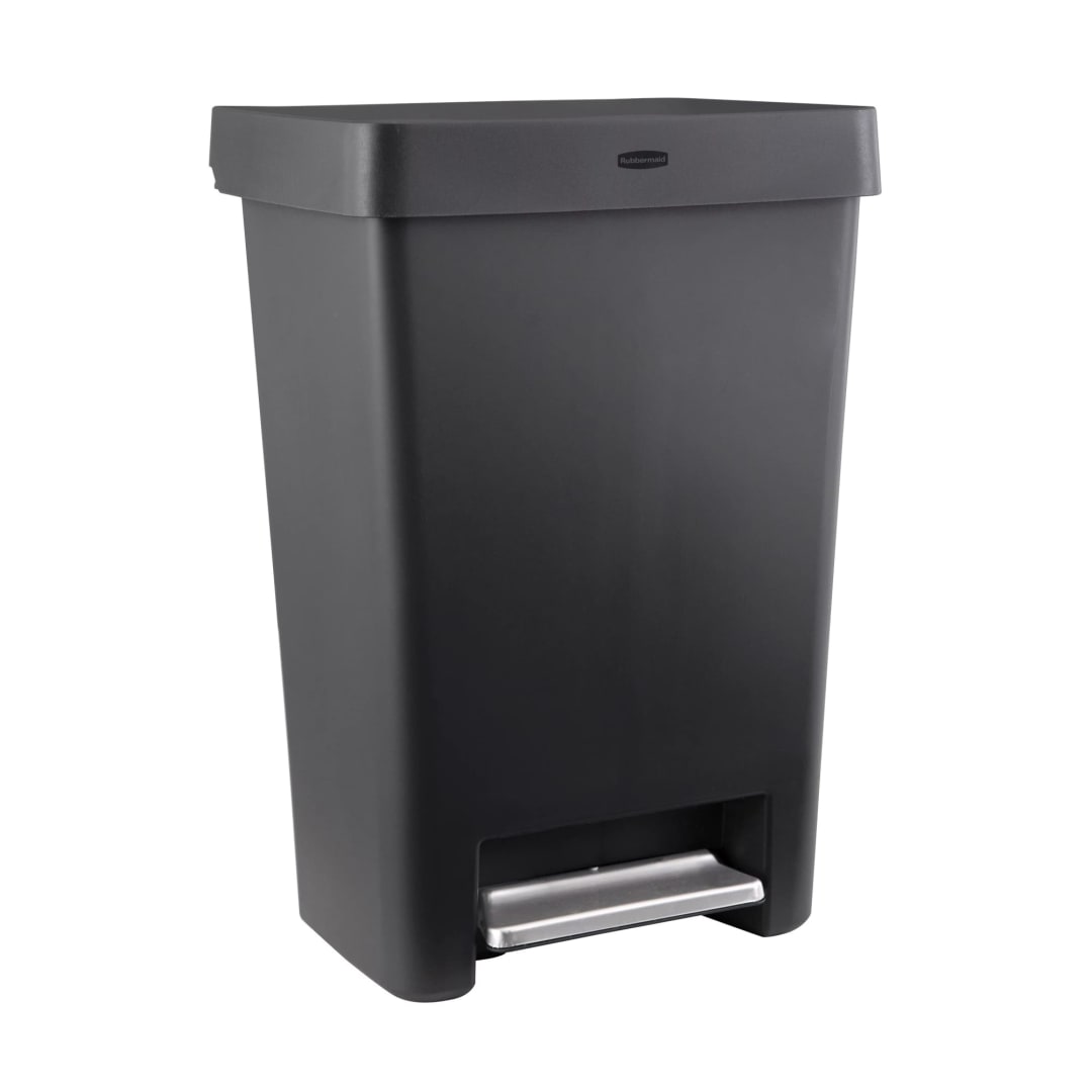 Rubbermaid 13 Gallon Step-On Kitchen Trash Can with Lid, Garbage Can, Charcoal Trash Container