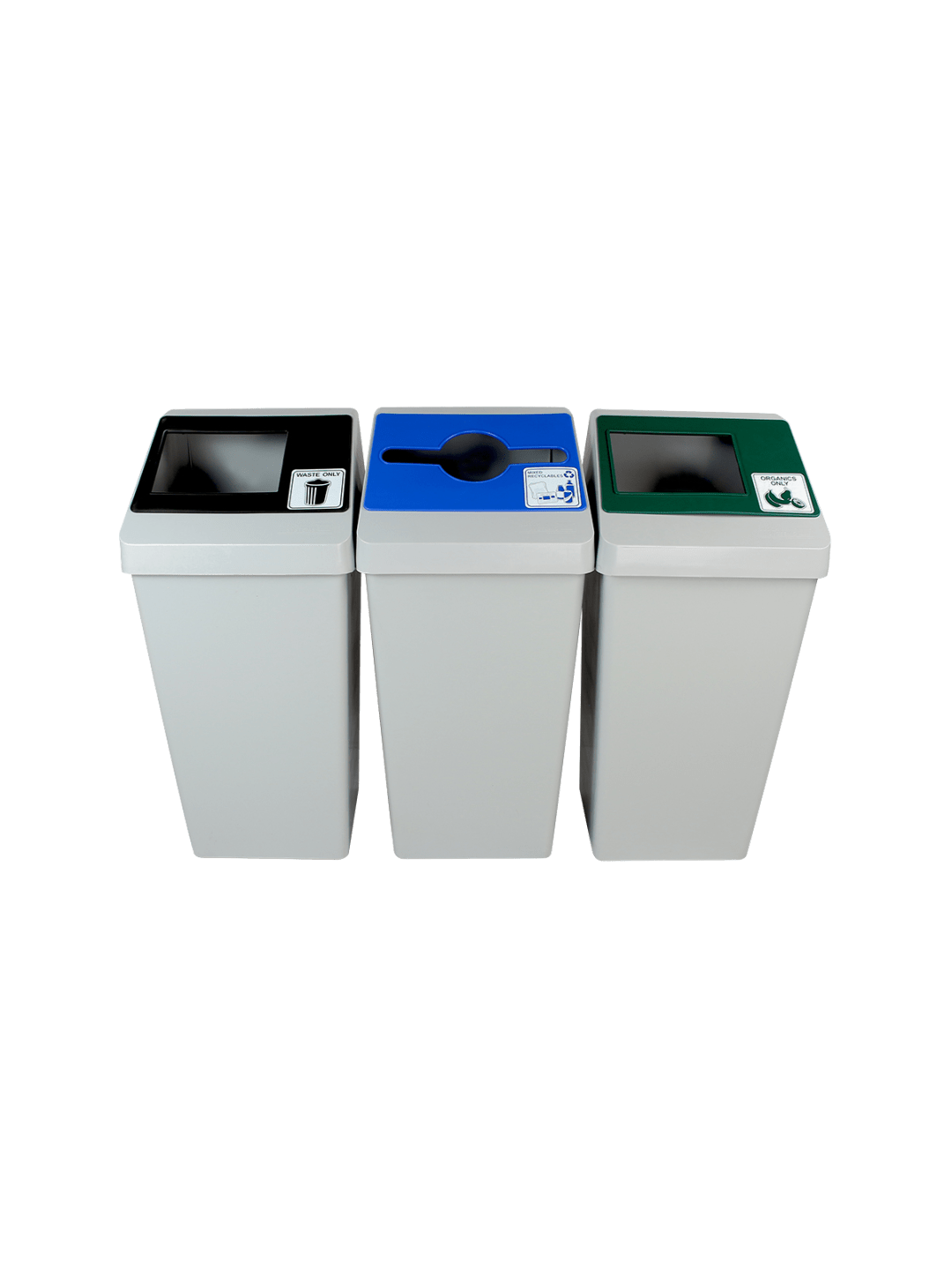  SMART SORT - Triple - Kit - Mixed Recyclables-Organics-Waste - Mixed-Full - Grey-Blue-Green-Black