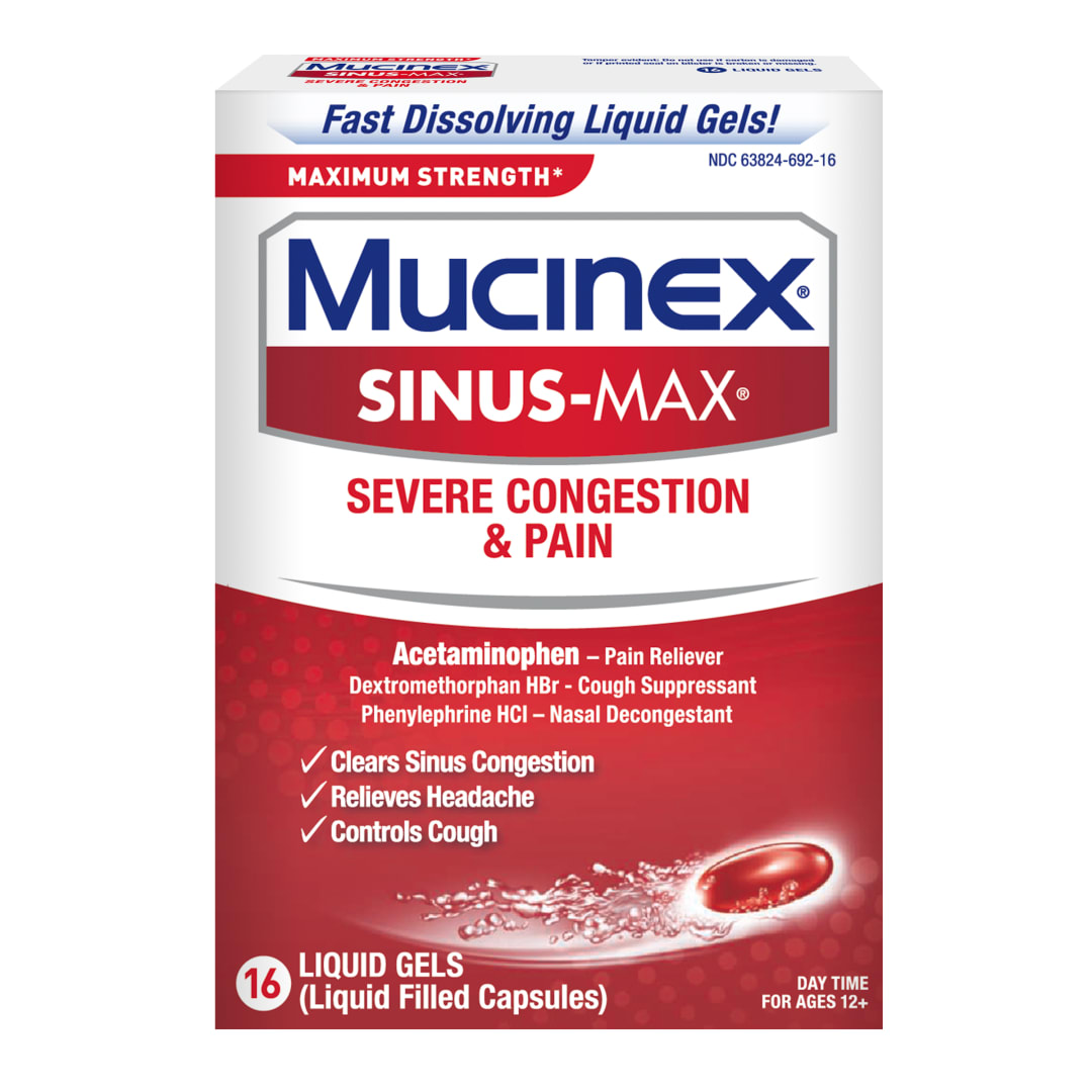 MUCINEX® SINUS-MAX® Liquid Gels - Severe Congestion & Pain 24/16 ct.