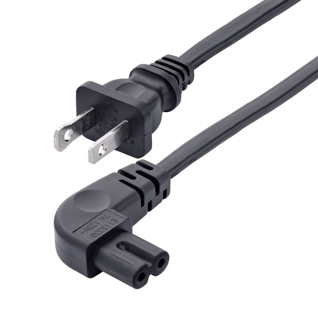 Straight NEMA 1 15P to Right Angle C7 Power Cord M M 10A