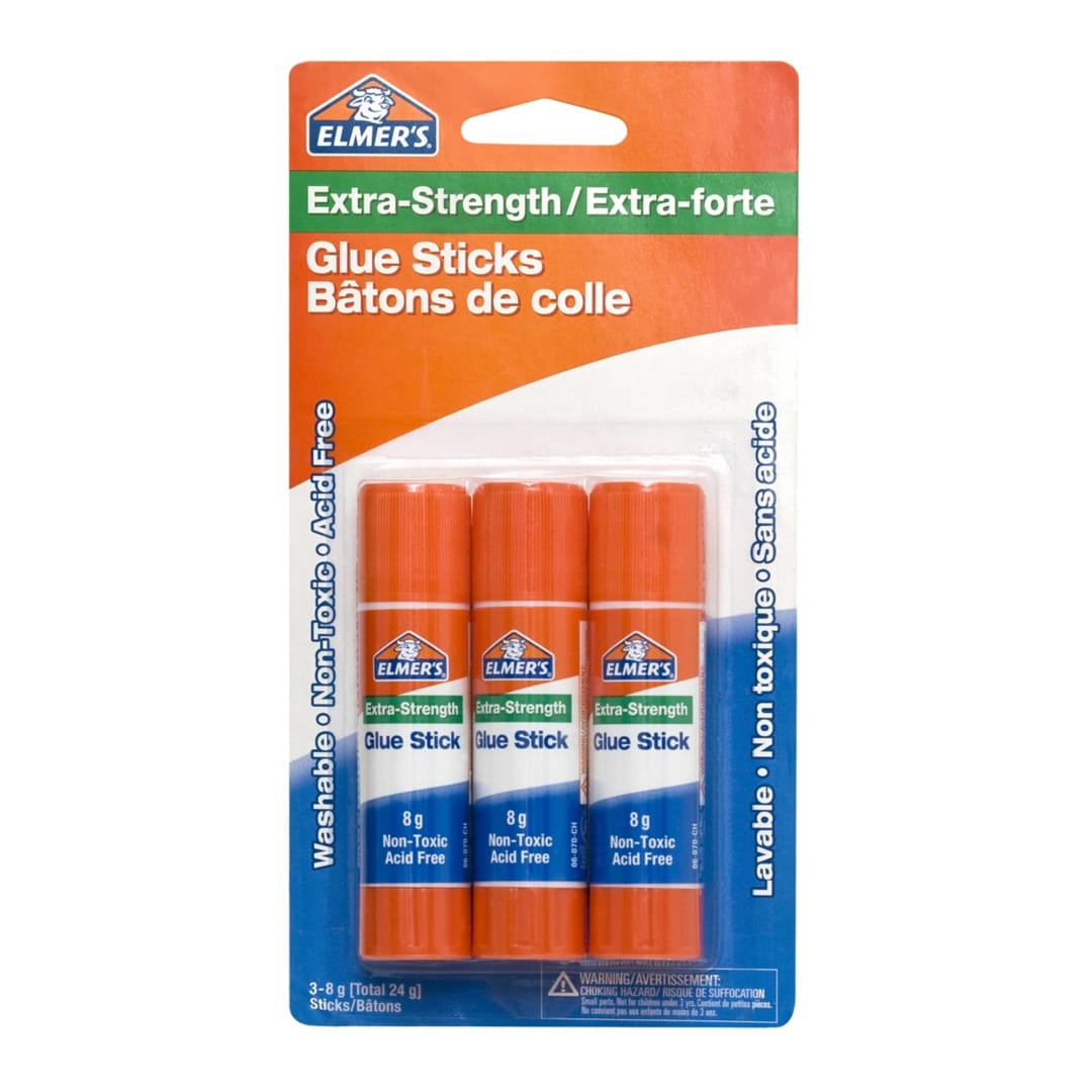 Elmer's Extra-Strength Glue Sticks, Washable and Non-Toxic, 8 g, 3 Count