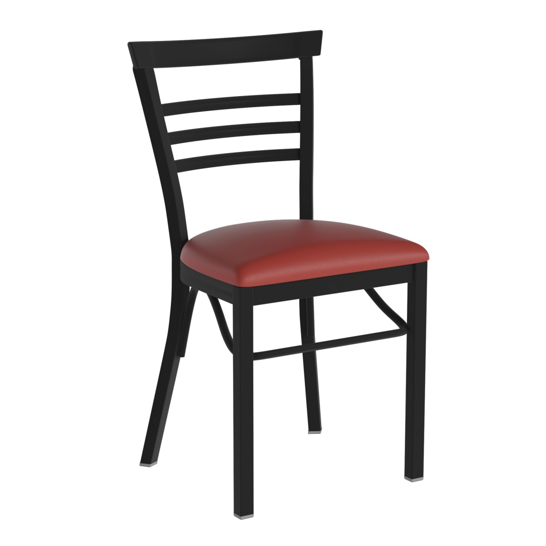 HERCULES Black Three-Slat Ladder Back Metal Restaurant Chair - Red Vinyl Seat