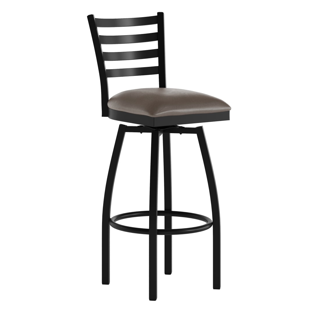 HERCULES Black Ladder Back Swivel Metal Barstool - Mocha Vinyl Seat