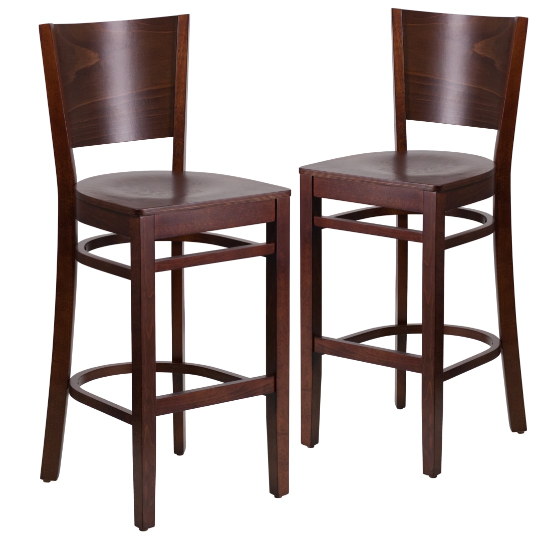 2 Pk. Lacey Series Solid Back Walnut Wood Restaurant Barstool