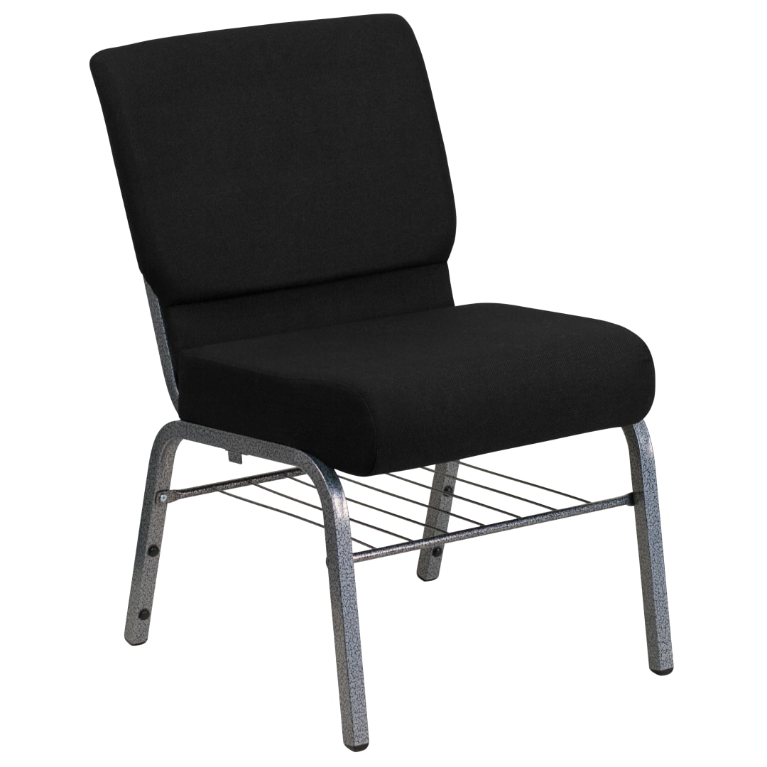 HERCULES Series Auditorium Chair - Chair with Storage - 21inch Wide Seat - Black Fabric/Silver Vein Frame