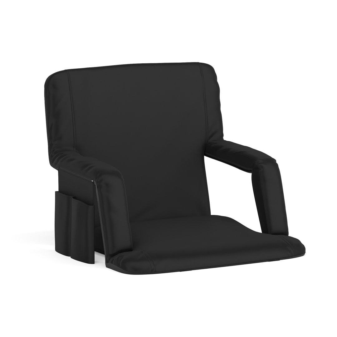Malta Black Portable Lightweight Reclining Stadium Chair with Armrests, Padded Back &amp; Seat with Dual Storage Pockets and Backpack Straps