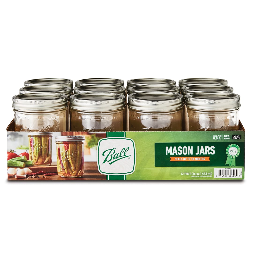 Ball® Wide Mouth Pint 16oz. Glass Mason Jars with Lids and Bands, 12 Count