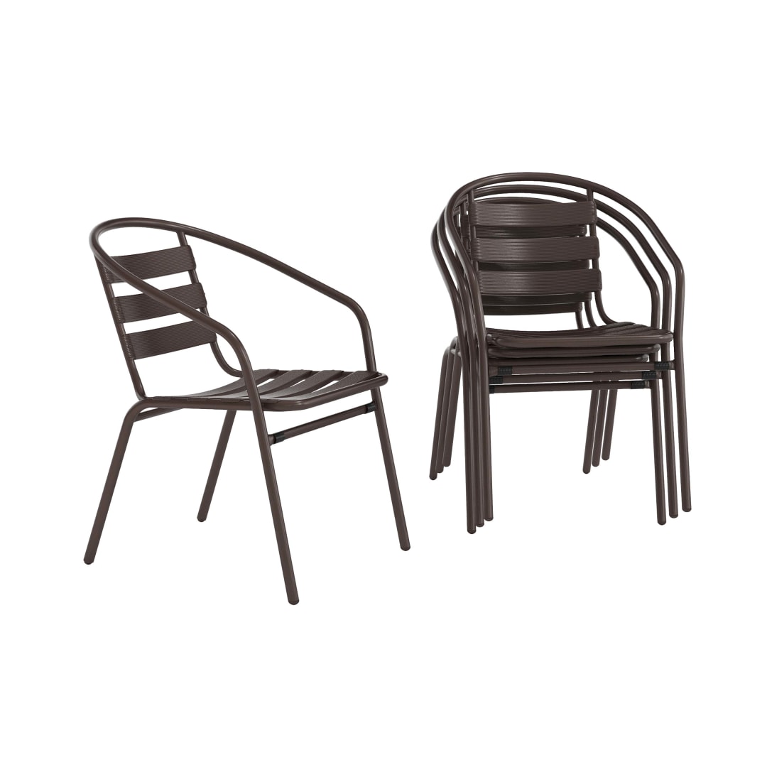 Lila Set of 4 Bronze Metal Restaurant Stack Chairs with Metal Slats