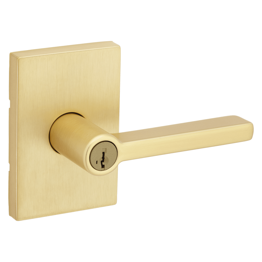 Halifax Keyed Entry Lever in Satin Brass featuring SmartKey Security