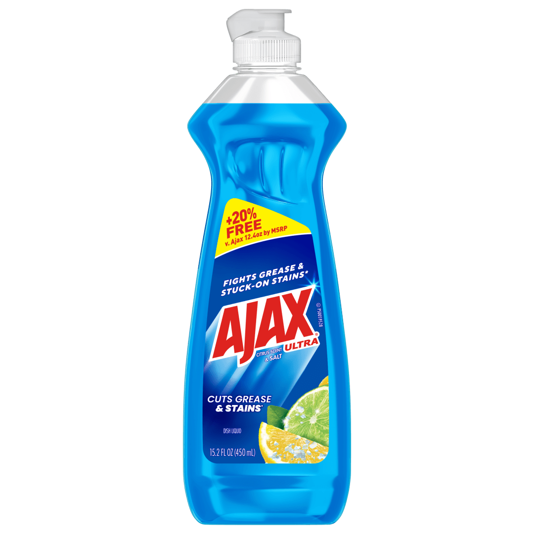 Ajax Ultra Liquid Dish Soap Citrus Scent and Salt, Cuts Grease and Stains, 15.2 oz Bottle