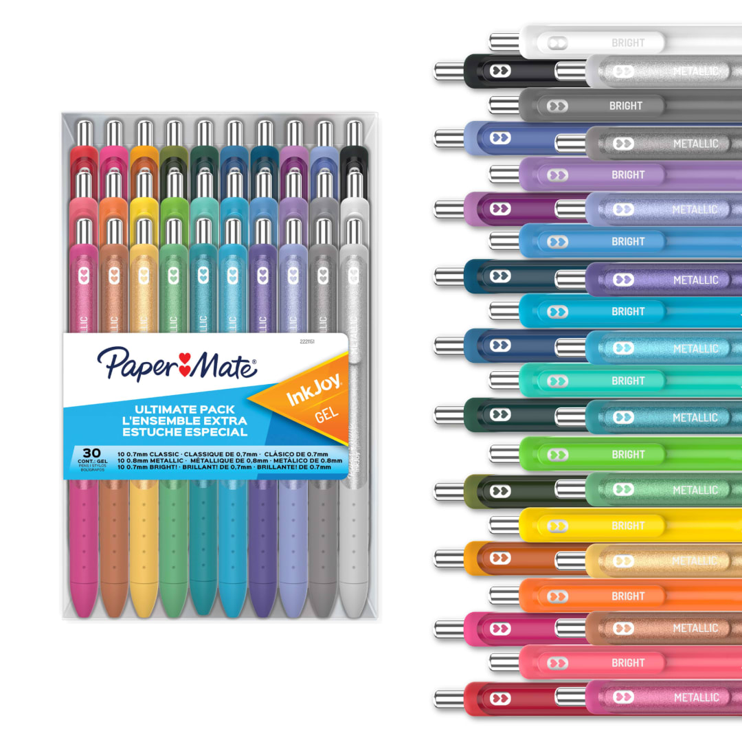 Paper Mate® InkJoy Gel Pens Ultimate Pack, Retractable Pens, Featuring Classic, Bright!, and Metallic Pens, Assorted, 30 Count