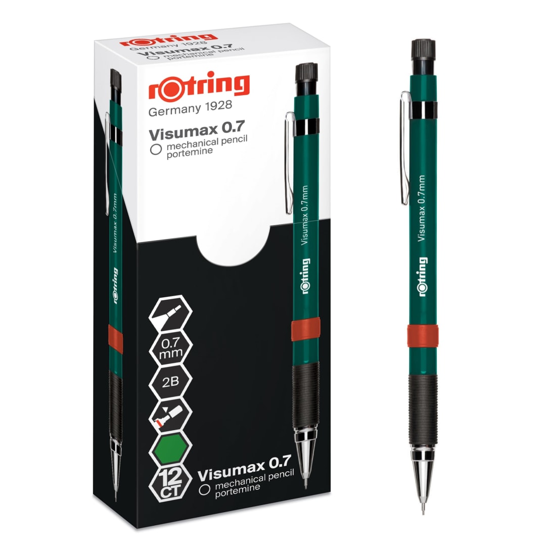 rOtring Visumax Mechanical Pencil | 0.7 mm | 2B Lead | Dark Green Barrel | 12 Count