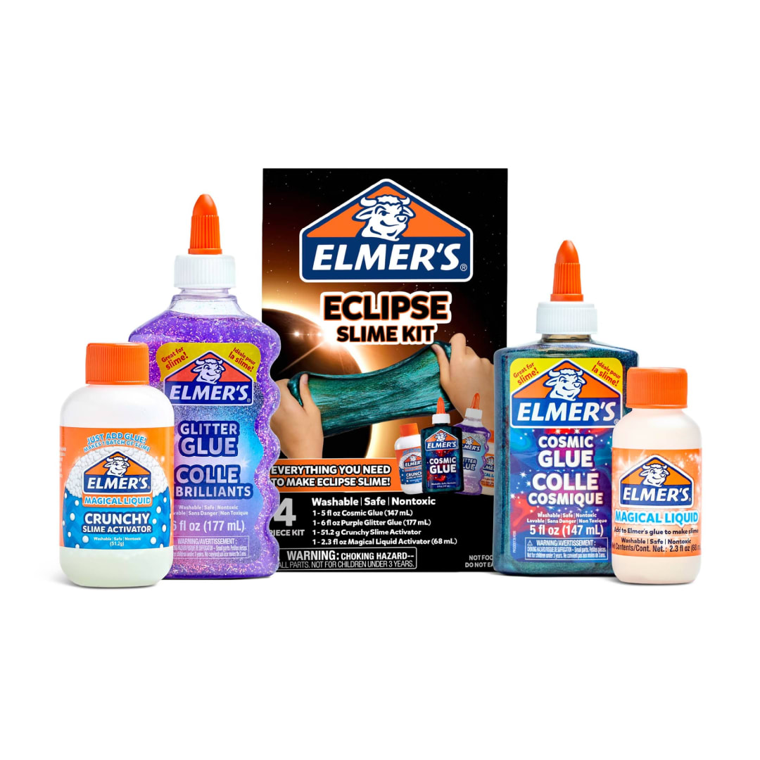Elmer’s Eclipse Slime Kit, Slime Supplies Includes Cosmic Glue, Purple Glitter Glue, Original and Crunchy Slime Activators, 4 Count