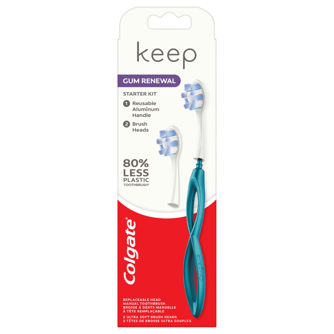 Colgate Keep Gum Renewal Toothbrush Starter Kit, with Handle and 2 Refills Heads