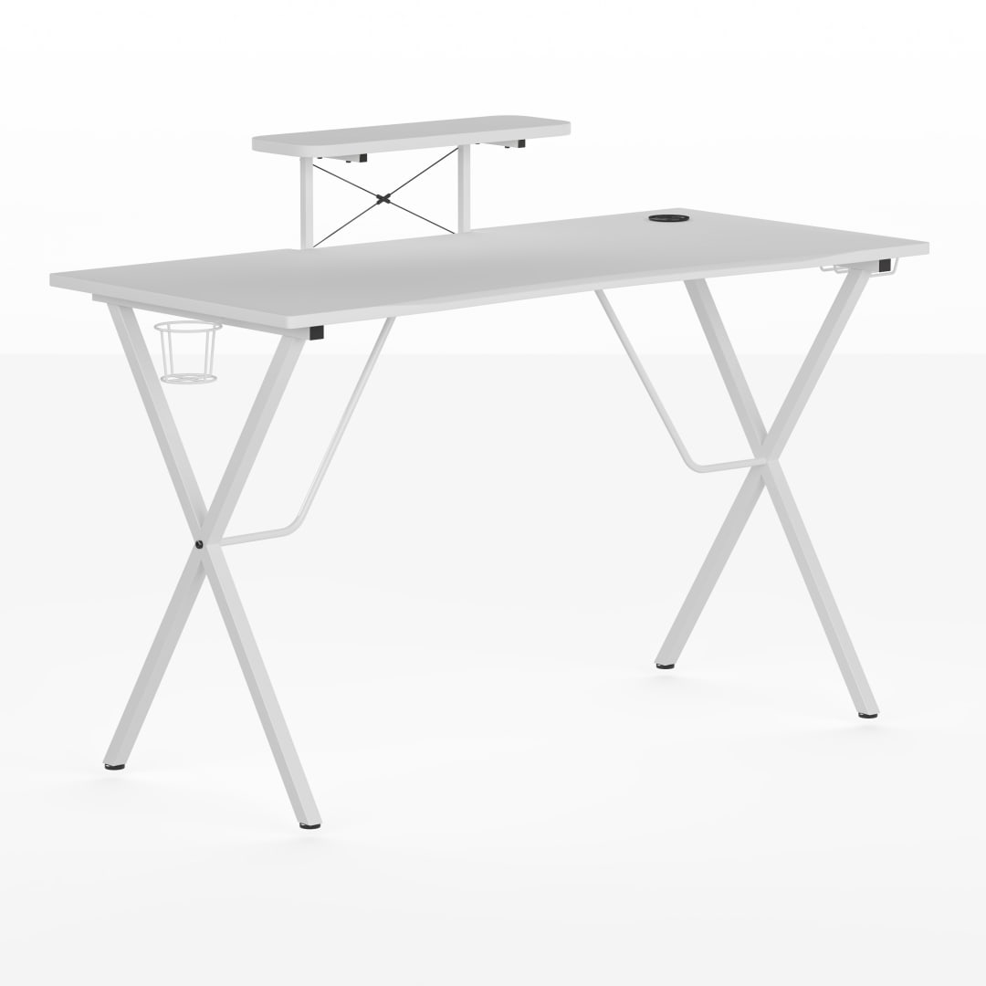 Mallot White Gaming Desk with Cup Holder, Headphone Hook, and Monitor/Smartphone Stand