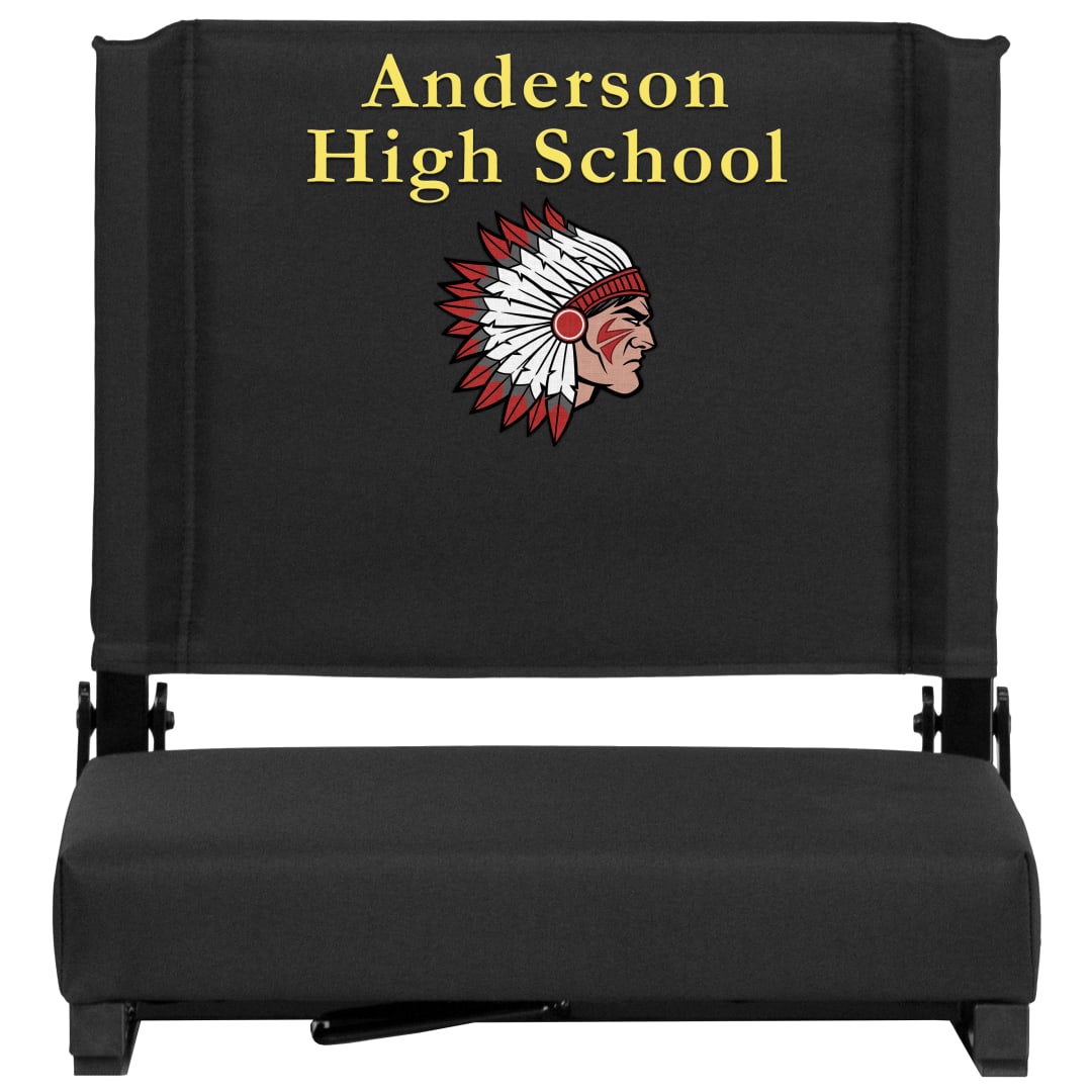 Grandstand Personalized 500 lb Capacity Padded Stadium Chair, Folding Seat with Handle, Lightweight &amp; Durable, Black