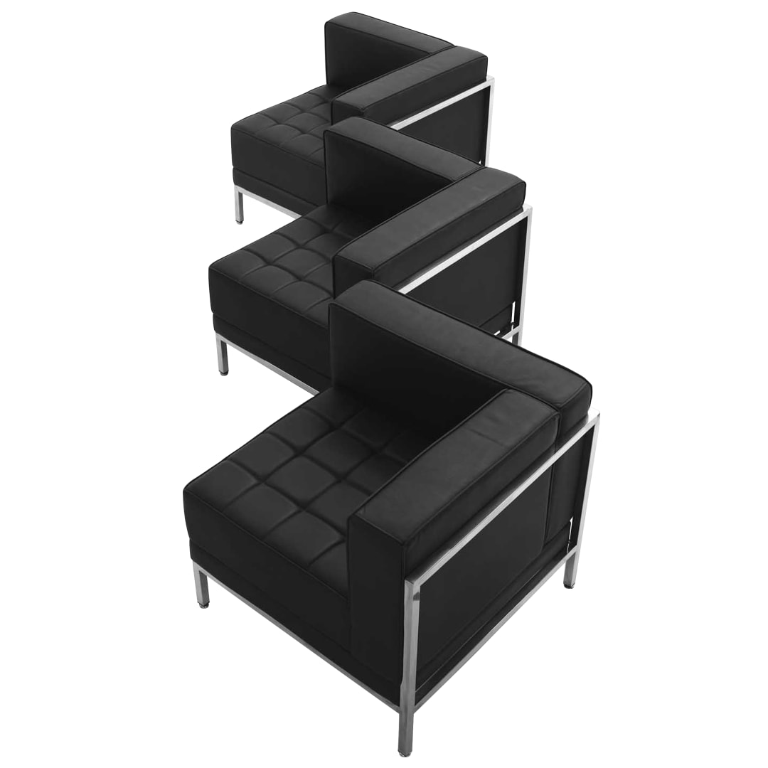 HERCULES Imagination Series Black LeatherSoft 3 Piece Corner Chair Set with Ganging Clips