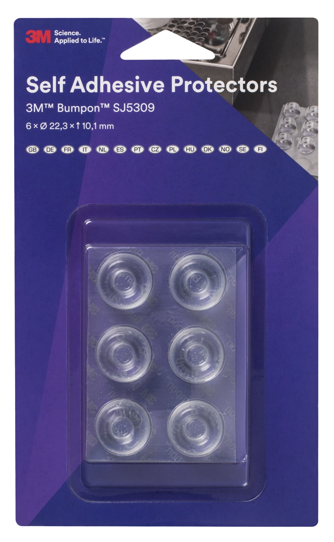 3M™ Bumpon™ SJ5309BL Elastikpuffer Mini-Pack, Transparent, 6 Stück, 22,3 x 10,1 mm, Klebstoff Acrylat A-20