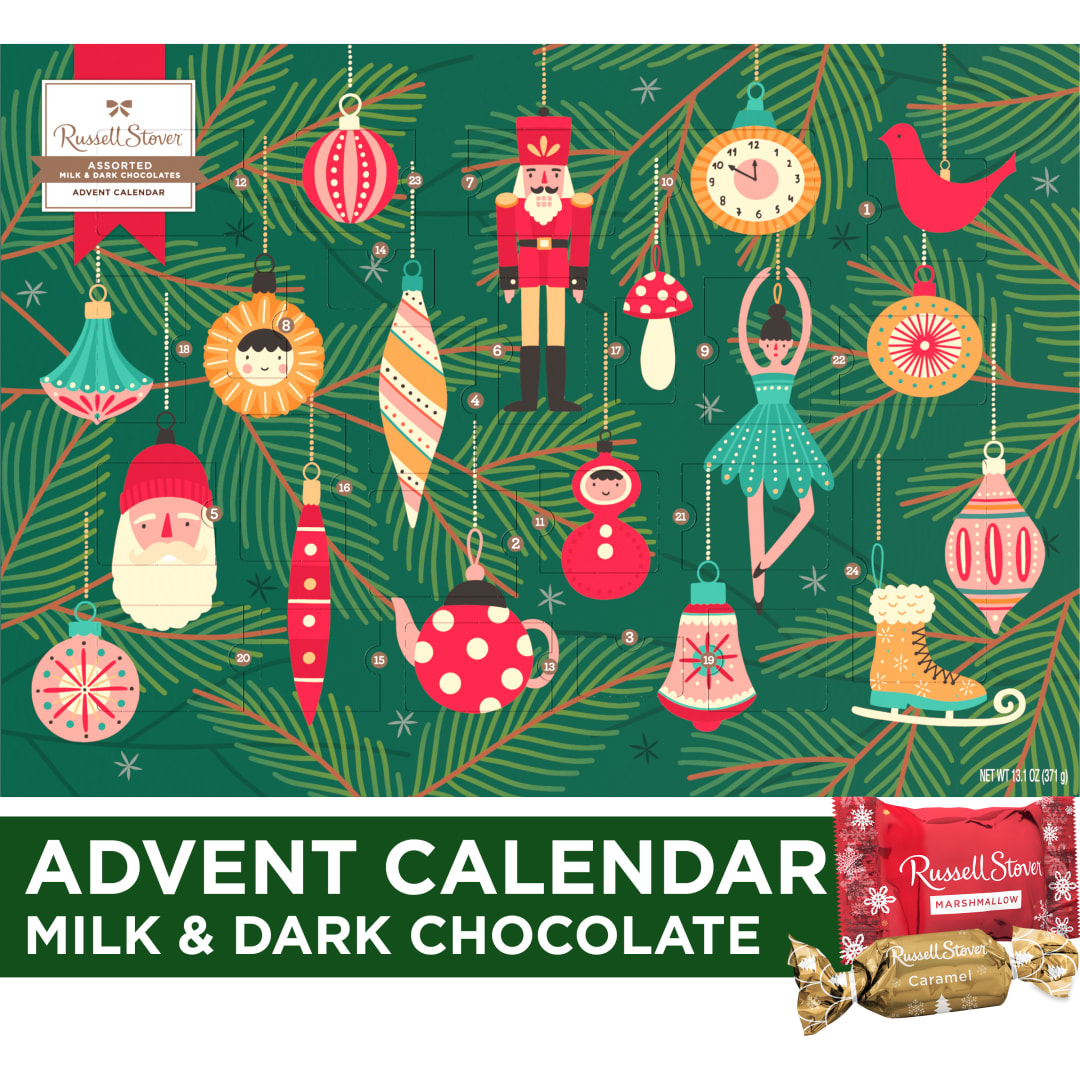 RUSSELL STOVER Christmas Assorted Chocolates Holiday Advent Calendar Gift Box, 13.1 oz.