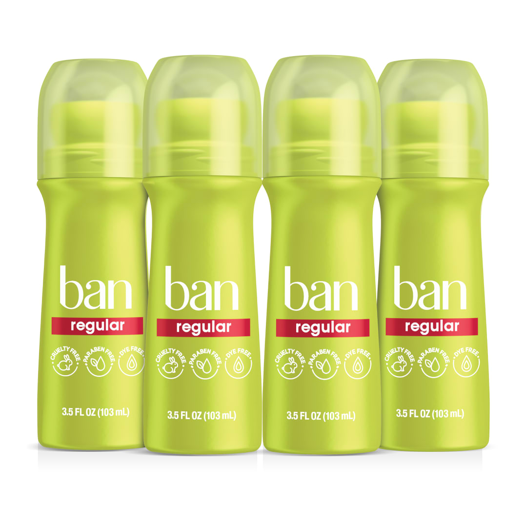 Ban Invisible Roll-On Antiperspirant Deodorant, Regular Scent, 3.5 oz, 4pk