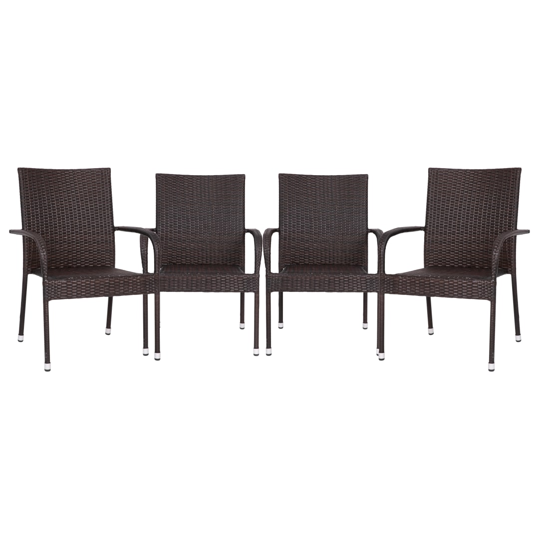 Maxim Set of 4 Stackable Indoor/Outdoor Wicker Dining Chairs with Arms - Fade & Weather-Resistant Steel Frames - Espresso