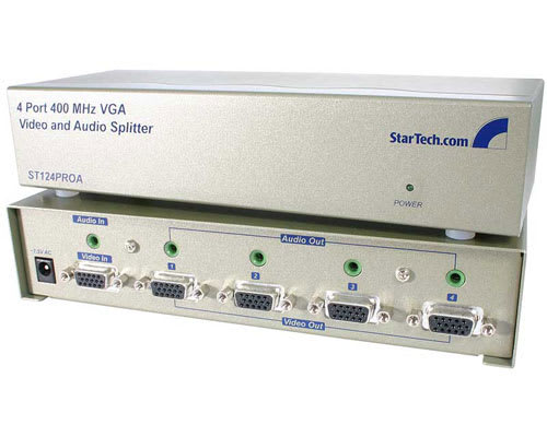 4 Port High Resolution 400 MHz VGA Video and Audio Splitter