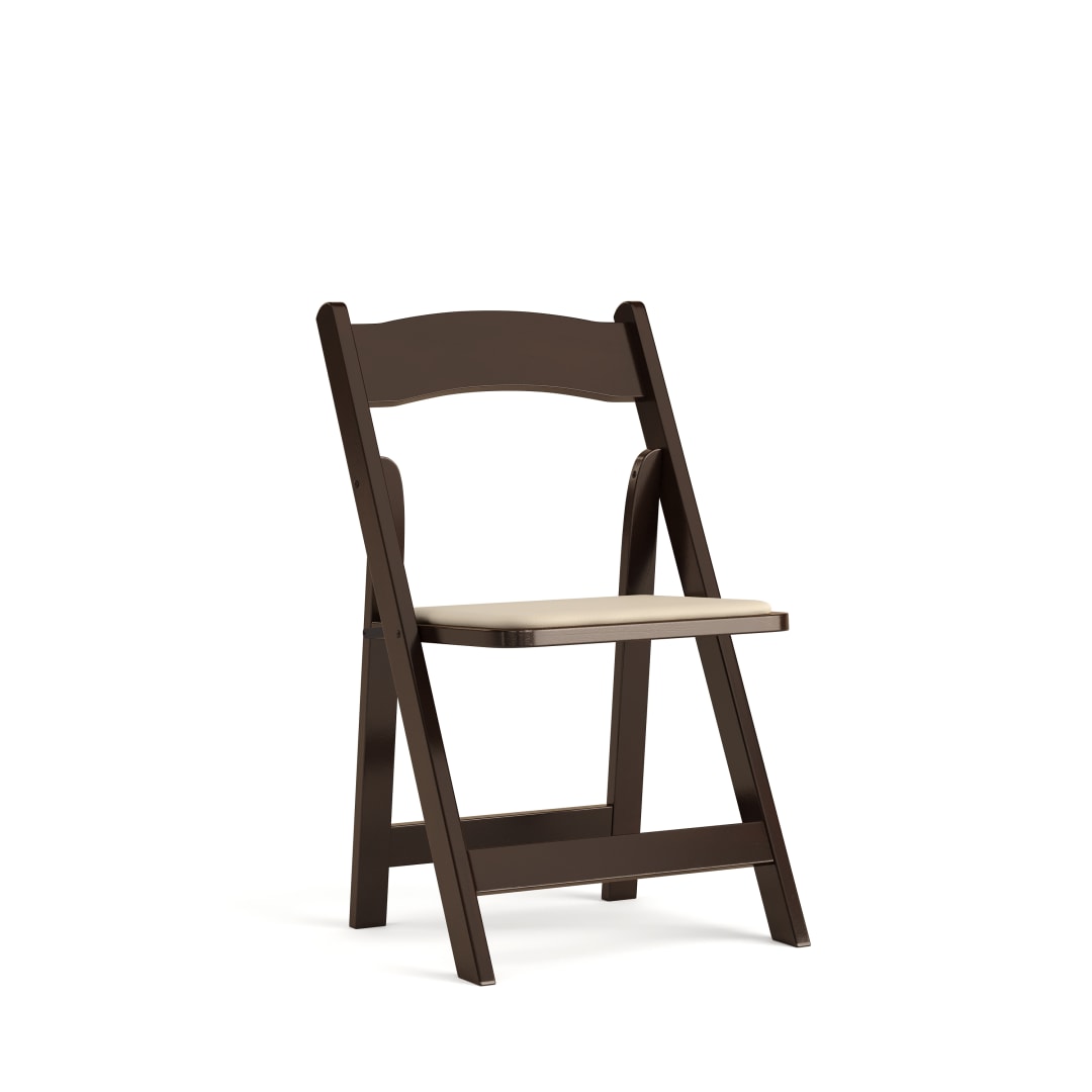 HERCULES Series Fruitwood Wood Folding Chair with Vinyl Padded Seat