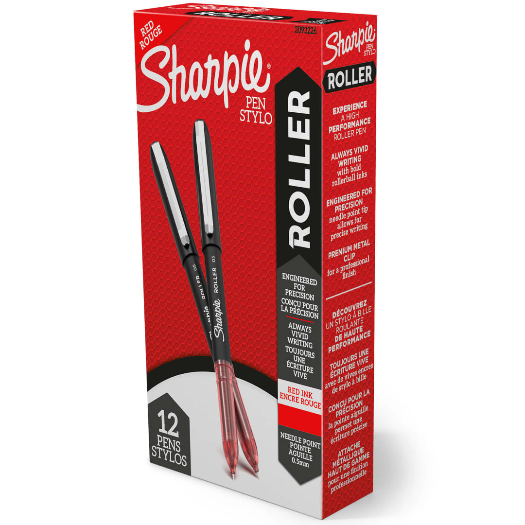 Sharpie® RollerBall® Pen, Needle Point (0.5mm) Precision Pen, Red Ink, 12 Count