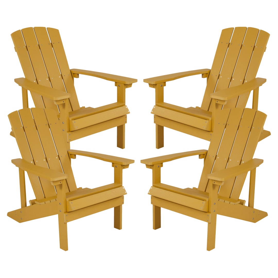Set of 4 Charlestown All-Weather Poly Resin Wood Adirondack Chairs in Yellow