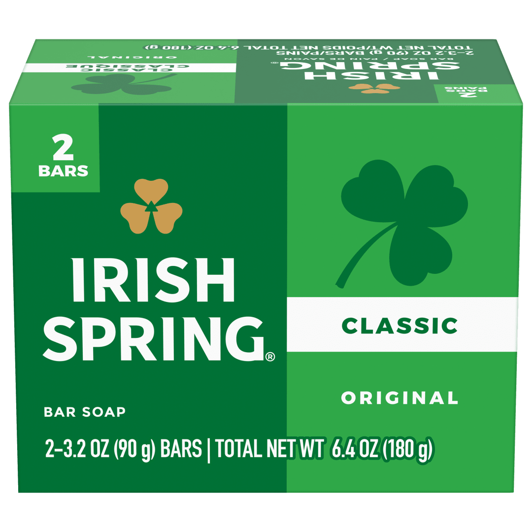 Irish Spring Original Deodorant Bar Soap for Men, With Flaxseed Oil, 12 Hour Fresh Deodorant Soap, 3.2 oz Bar (2 Pack)