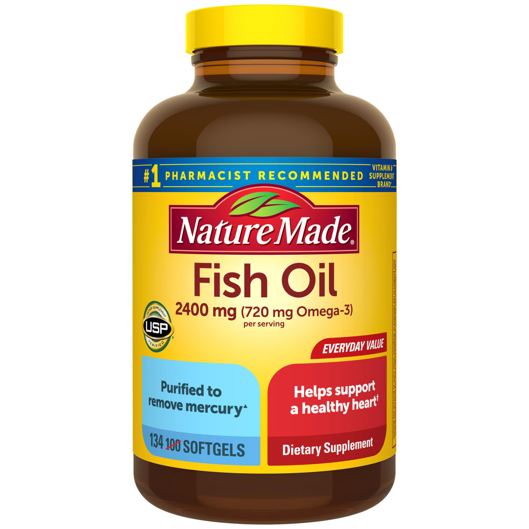 Nature Made Fish Oil 2400 mg Per Serving, Fish Oil Supplements, Omega 3 Fish Oil for Healthy Heart Support, Omega 3 Supplement with 134 Softgels, 67 Day Supply