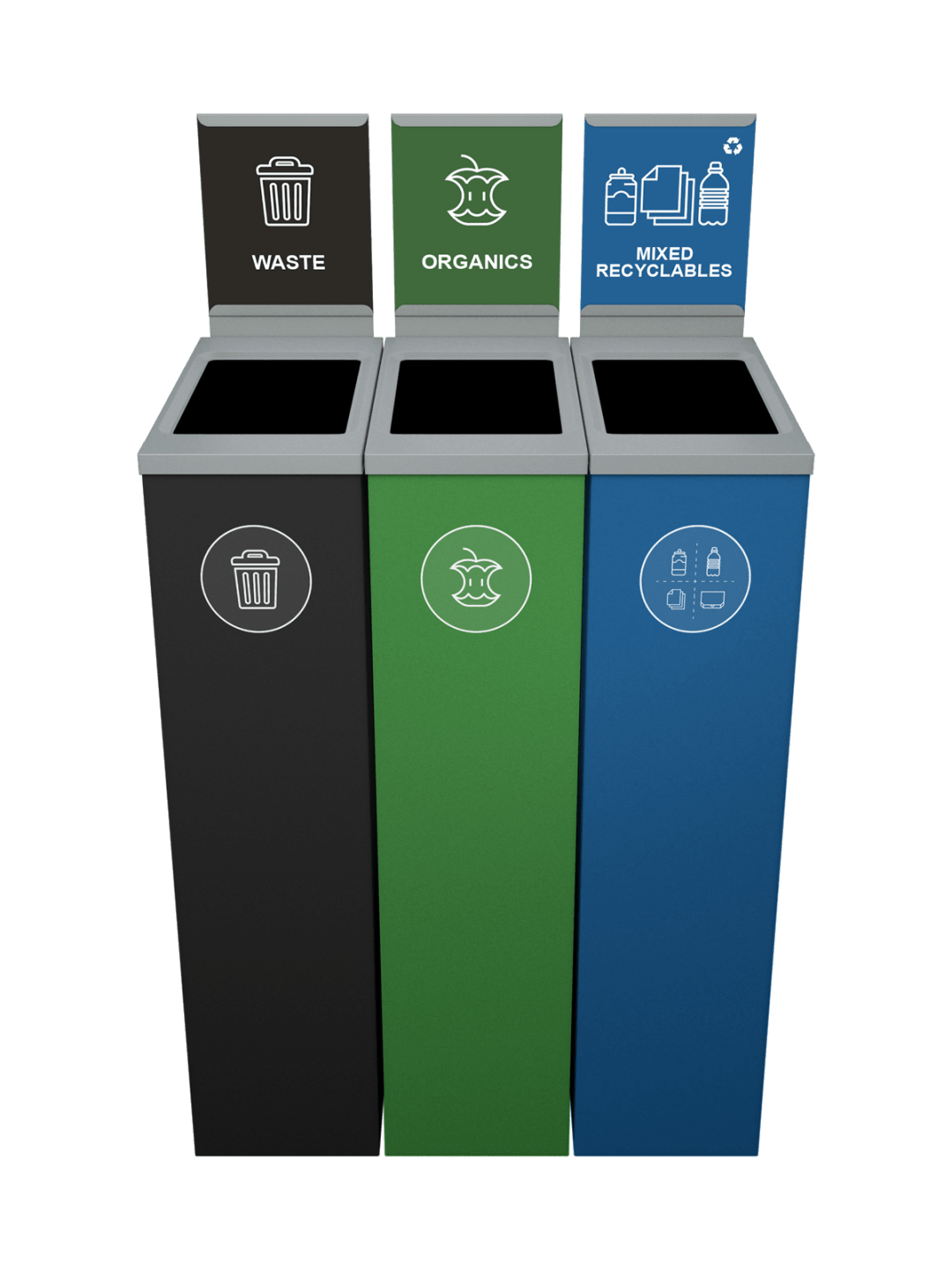  SPECTRUM - Triple - Kit - Waste-Organics-Mixed Recyclables - Full - Black-Dark Green-Blue