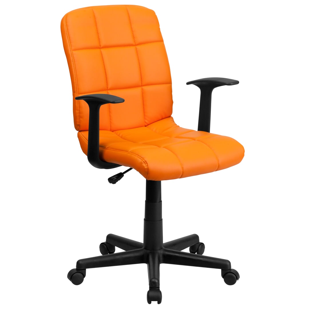 Clayton Mid-Back Orange Quilted Vinyl Swivel Task Office Chair with Arms