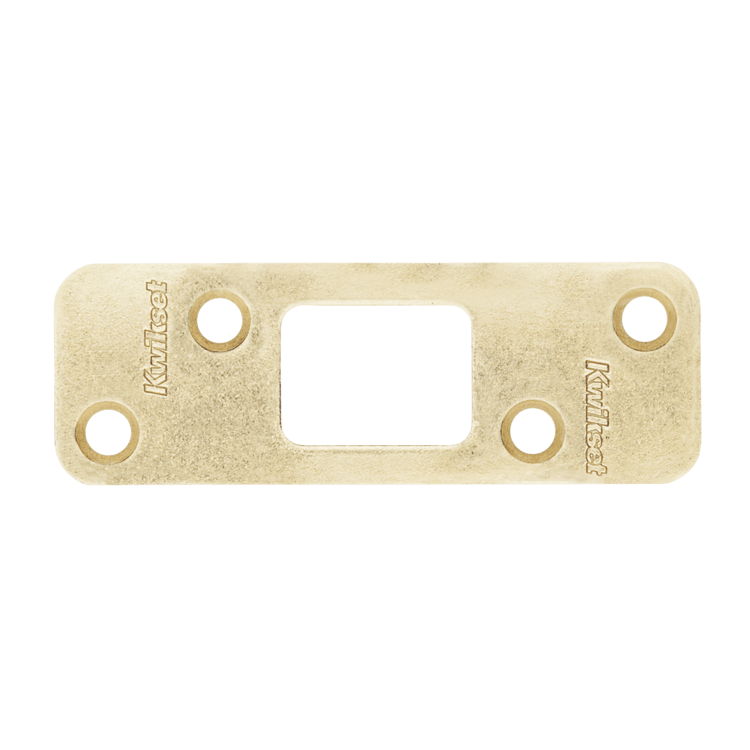 Deadbolt Round Corner Strike, 4-Hole Offset, 1-1/4" x 3-5/8" for Polished Brass Finish