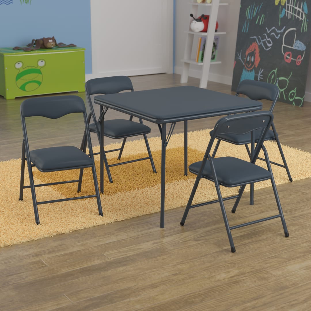 Mindy 5-Piece Folding Table and Chairs Set – Portable Activity Table for Daycare, Classrooms &amp; Playrooms, Navy