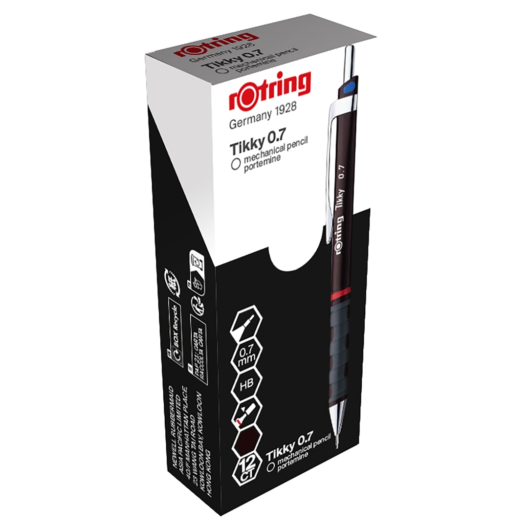 rOtring Tikky Colour-Coded Mechanical Pencils | 0.7 mm | Burgundy Barrel | Box of 12